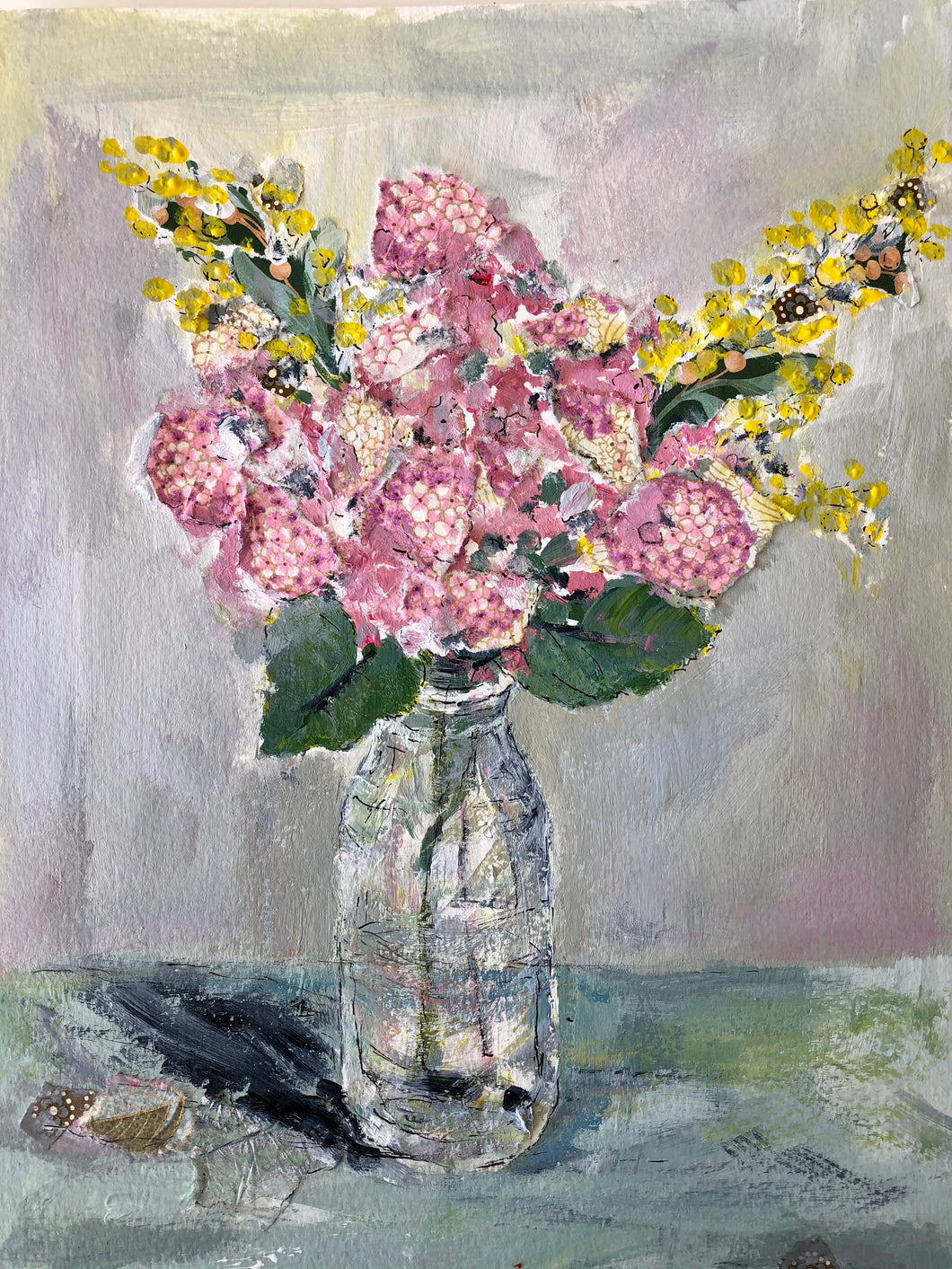 Hydrangea in glass bottle Giclee Print